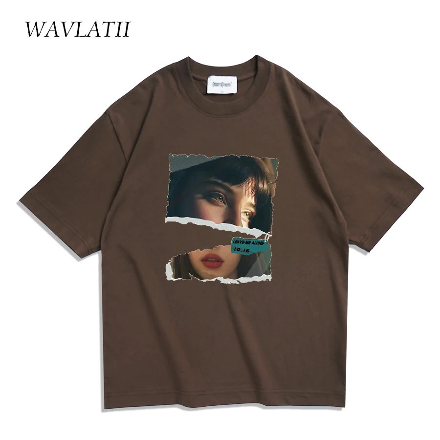 WAVLATII New Women Brown Summer T shirts Female Oversized Casual Drop Sleeves Tees Lady White Short Sleeve Tops for Young WT2363