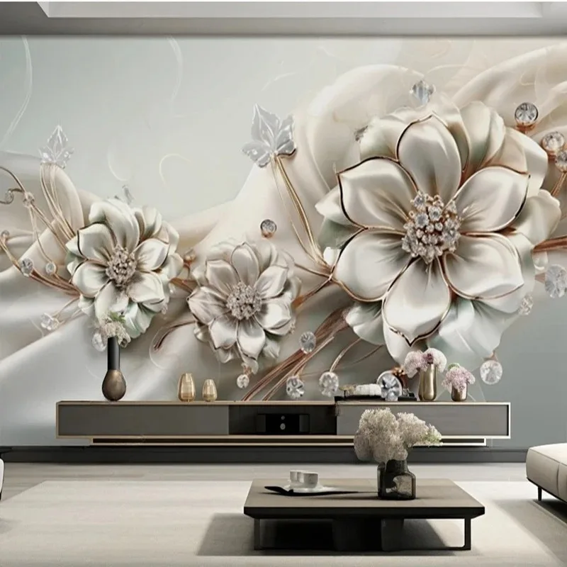 

Modern Floral Wallpaper 3D Jewelry Flowers Photo Wall Mural Living Room TV Sofa Bedroom Home Decor Background Backdrop