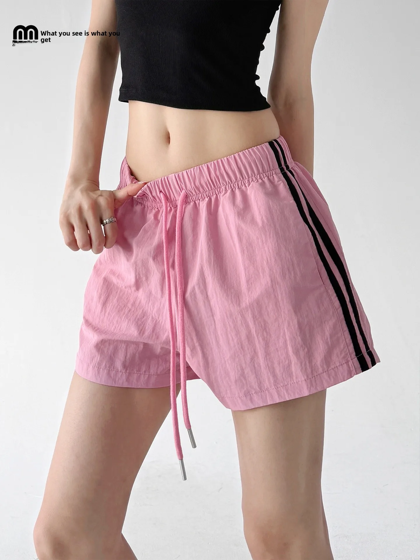 

High Waist Sporty Shorts Women's Summer 2026 Casual Slimming Dopaamine Style Polyester Fiber Straight Leg Pants
