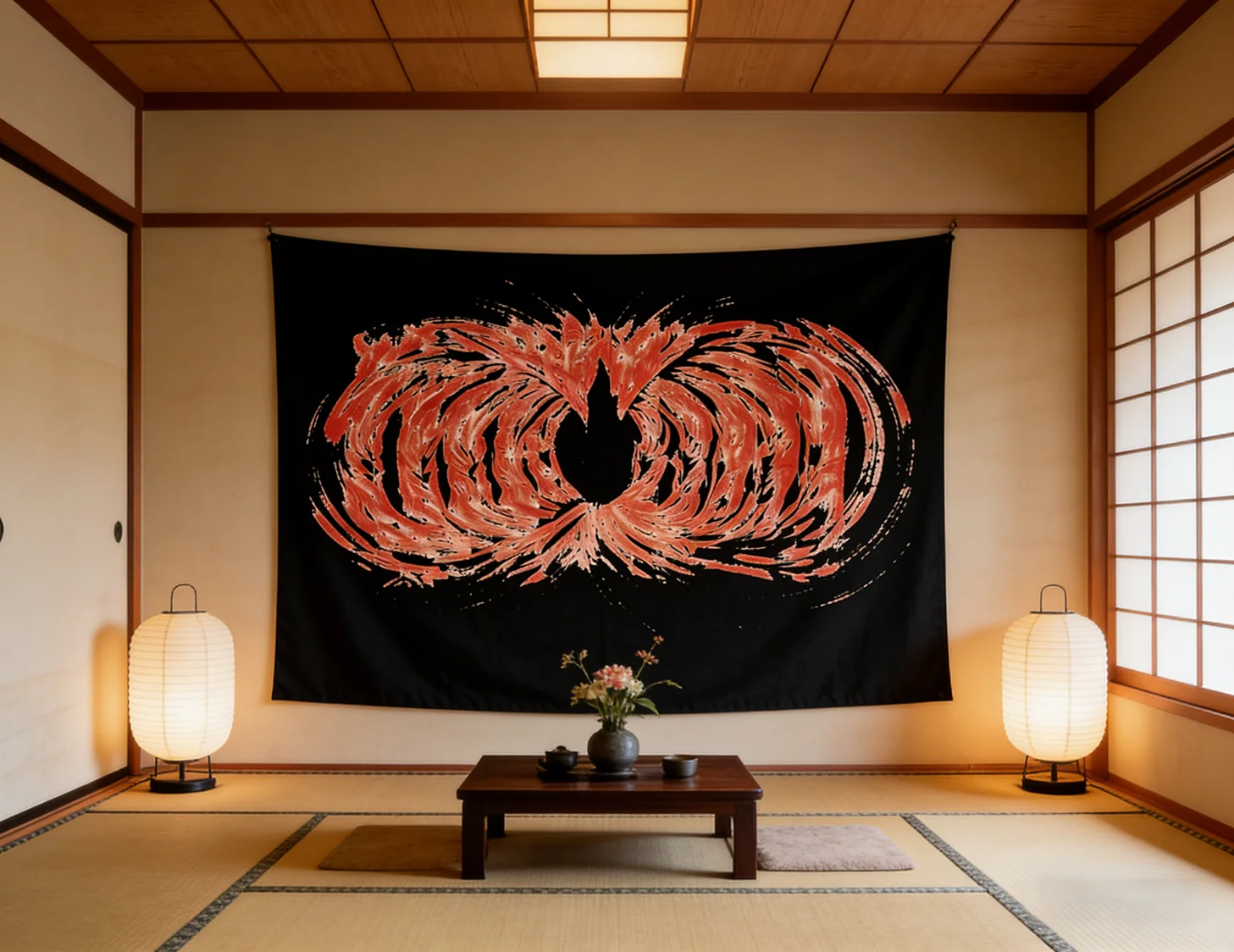 Tapeçaria Red Swirl abstrata |   Pendurado de parede artístico para quarto, sala de estar, decoração moderna de casa (impressão plana)