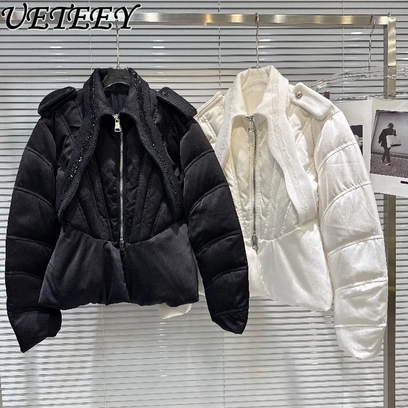 

Новая зимняя милая пряная хлопковая куртка с отложным воротником и застежкой на талии, однотонная универсальная короткая хлопковая куртка на молнии