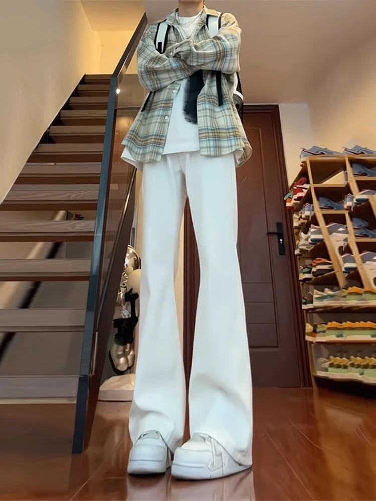 

Cleanfit White High Waist Extended Length Men's Jeans Knife Bell Bot American High Street Straight Leg Jeans