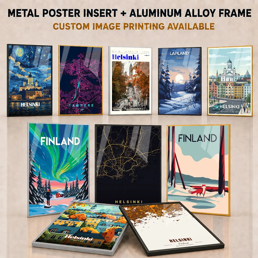 Finland Framed Aluminum Metal Poster Customized Minimalist Cartographic Design Wall Art For Home Office Or Study Traveler Gift