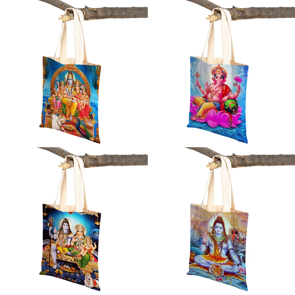 Shiva Ganesha Cartoon Casual Women Shopping Bag entrambi i lati mitologia indiana riutilizzabile Canvas Girl Travel Tote Shoulder Handbag