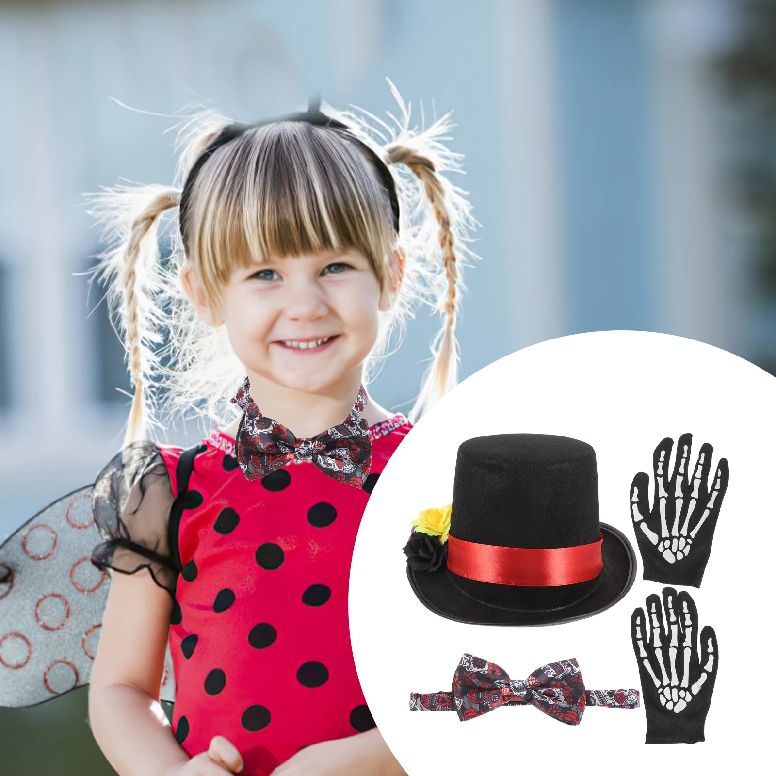 

1 set 1 Set Halloween Costume Hat Skull Gloves Bow Tie Cape Party Decor Prop Cosplay Accessories Scary Decorative Set Foldable