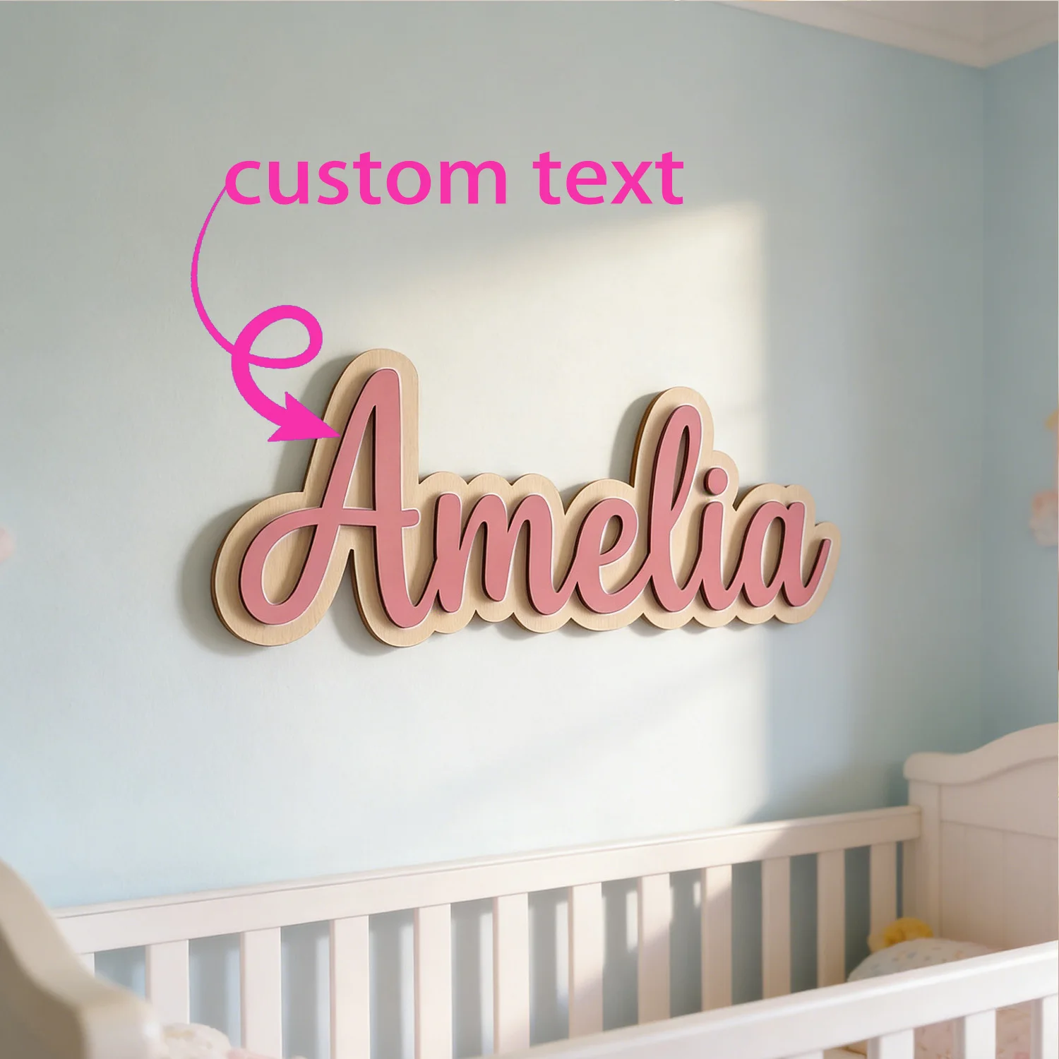 1pc Customized Double-layer Wooden Surname Brand, Customized Gift, Children's Room Decoration, Baby Name Identification