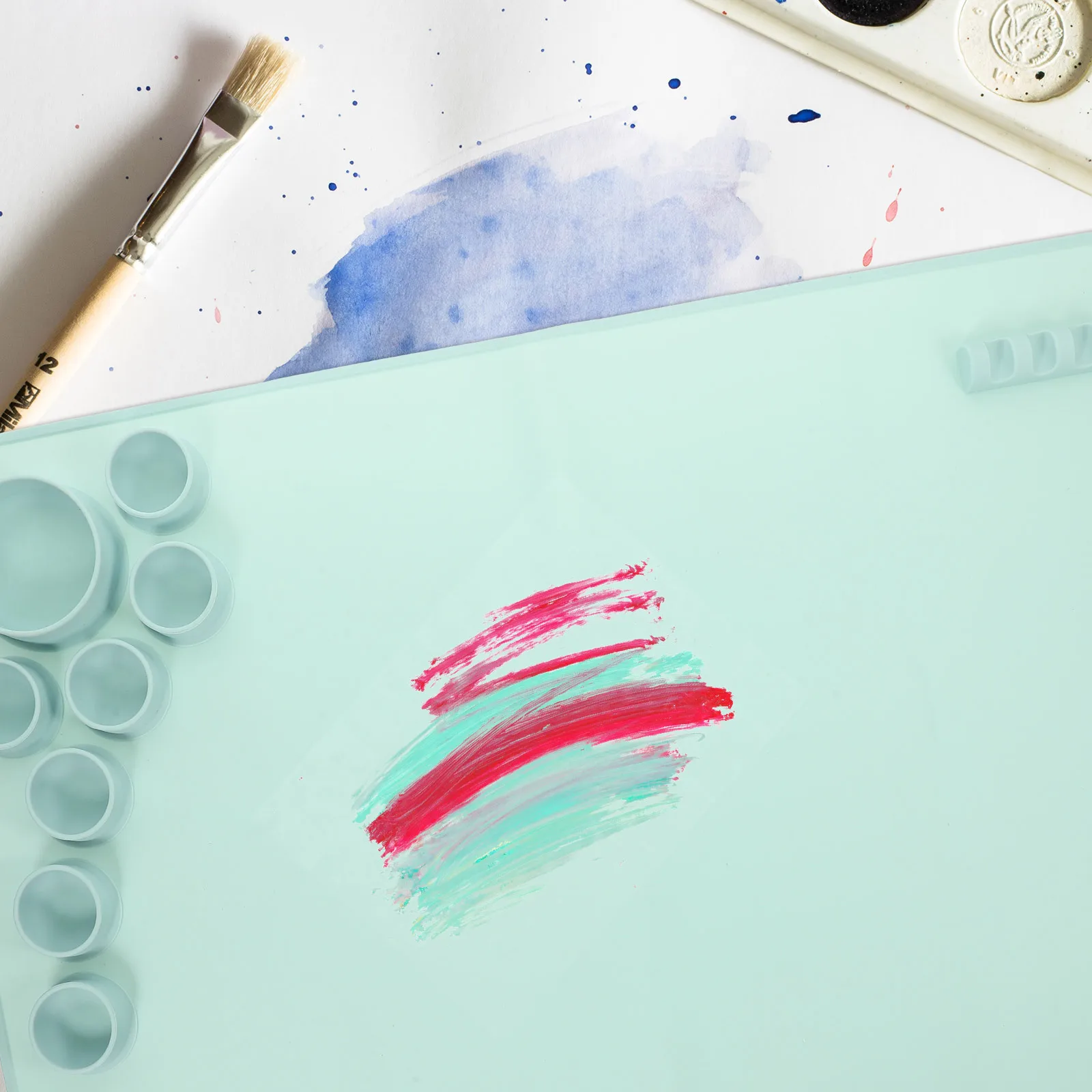 

Silicone Craft Mat Non-Stick Foldable DIY Painting Mat Pigment Cups Pen Rest Resin Casting Sheet Non-Stick Silicone Sheet