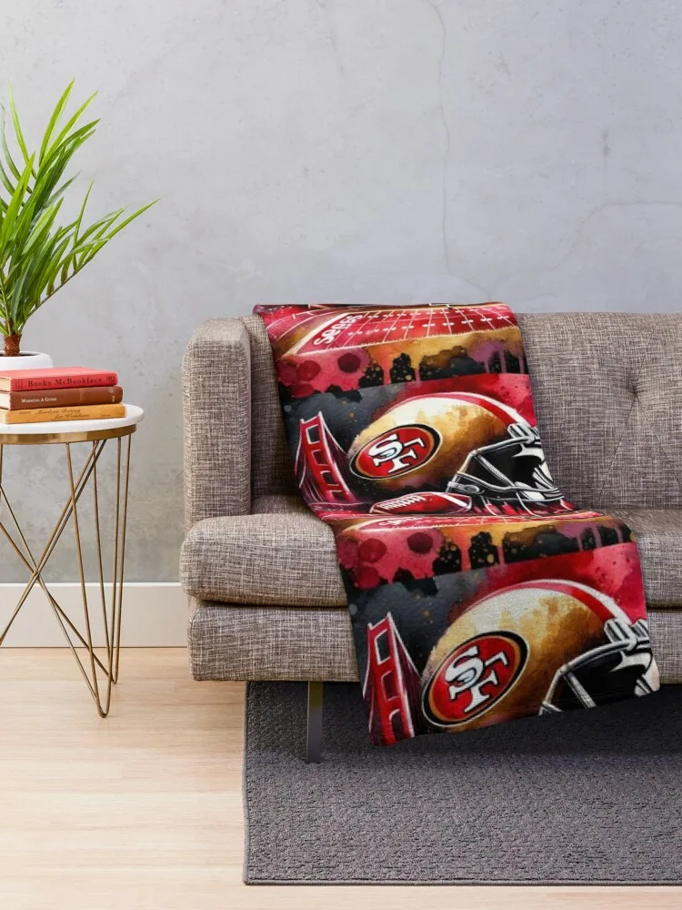 49ers Watercolor Fan Art Throw Blanket Thin Plaid Baby Blankets