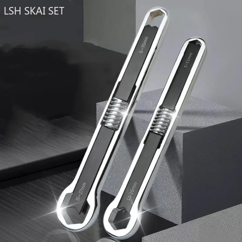 1pc-ブラック多機能ダブルエンドボックスレンチ六角ダブルエンドソリッドレンチネジとナットツールさまざまな直径