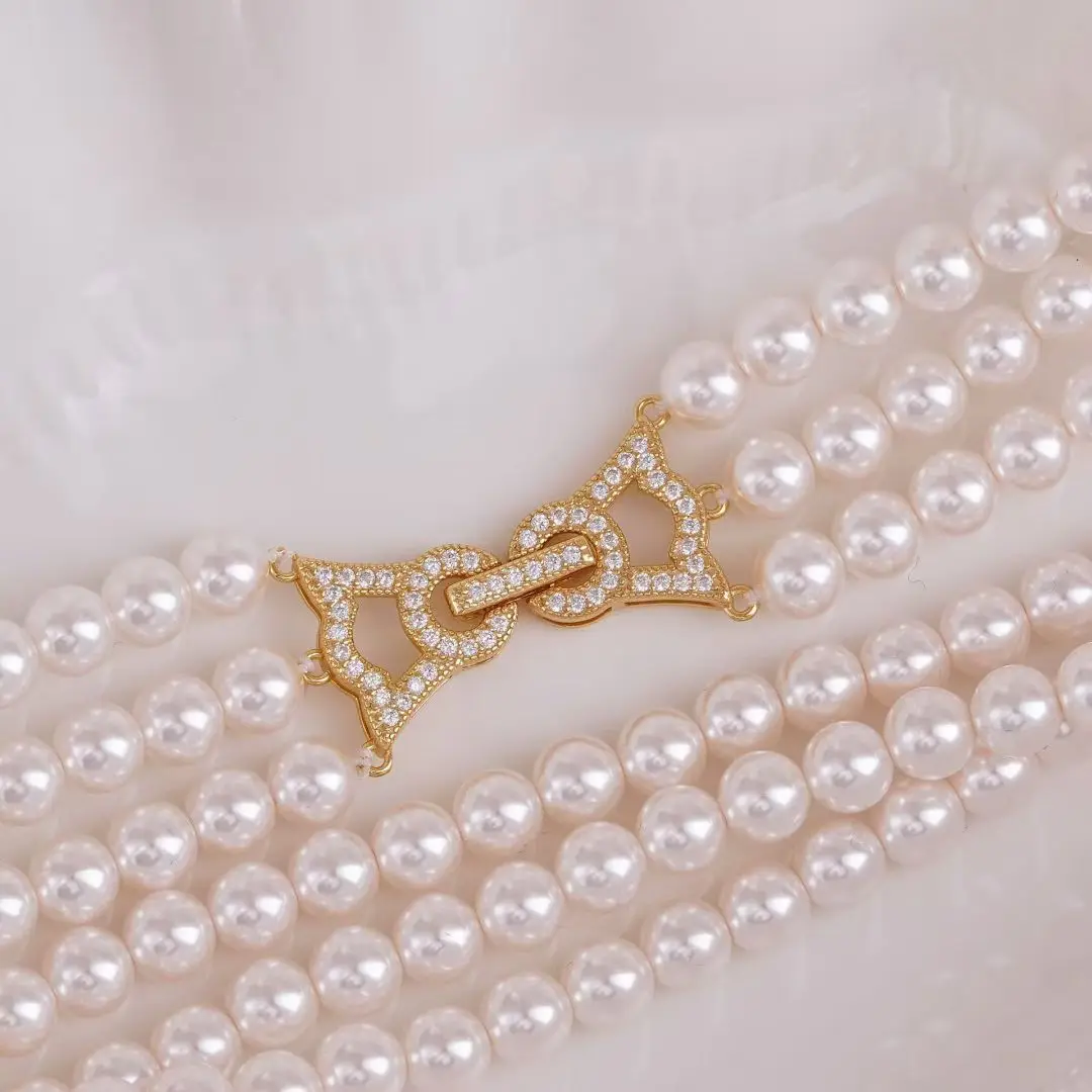 Three Rows S925 Sterling Silver Necklace Bracelet Clasps and Hooks Jewelry Accessory Parts Settings for 5-6mm Pearls 3pcs/lot