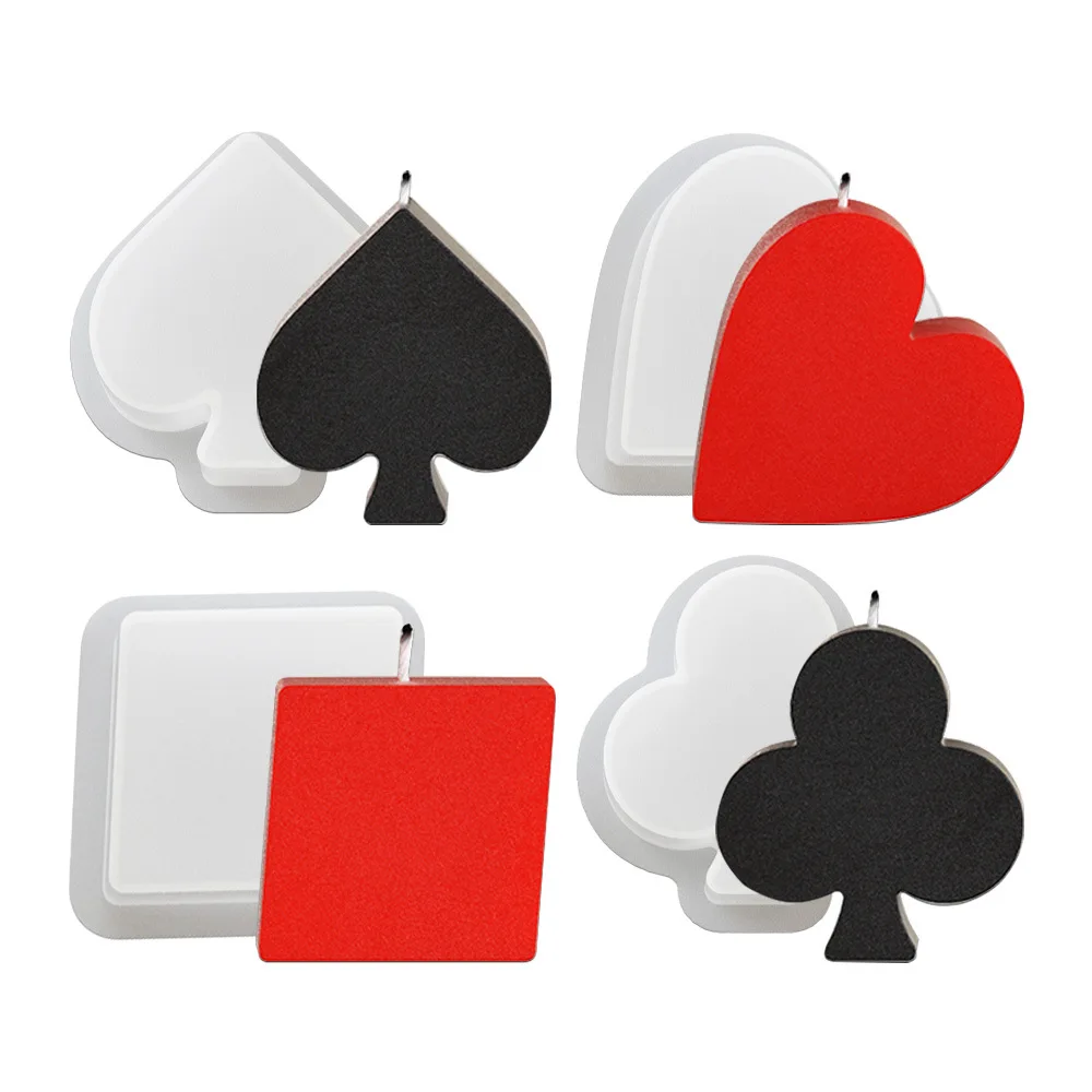 DIY Plaster Jewelry Ornaments Spades Red Peach Playing Cards Candle Silicone Mold