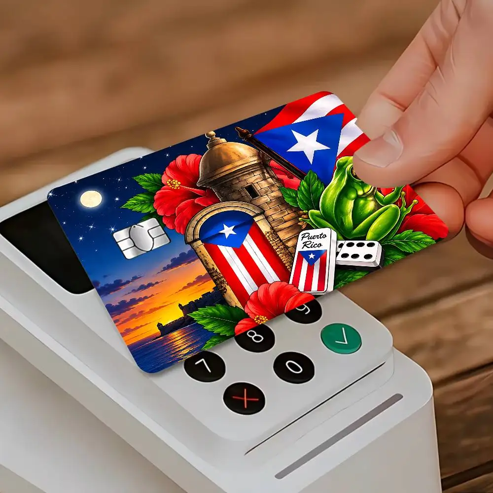 Puerto Rican Flag Coqui Frog Card Stickers Credit Card Film Debit Card Sticker Skin
