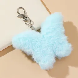Cute Plush Butterfly Keychain Handmade Imitation Otter Rabbit Fur Fluffy Pendant Car Key Chain