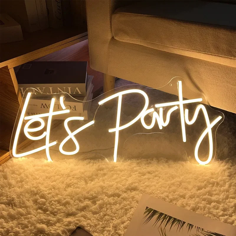 

Let's Party Neon Signs LED Night Light 3D Wall Art & Game Room Bedroom Living Room Decor Party Aesthetic Lamp Signs USB