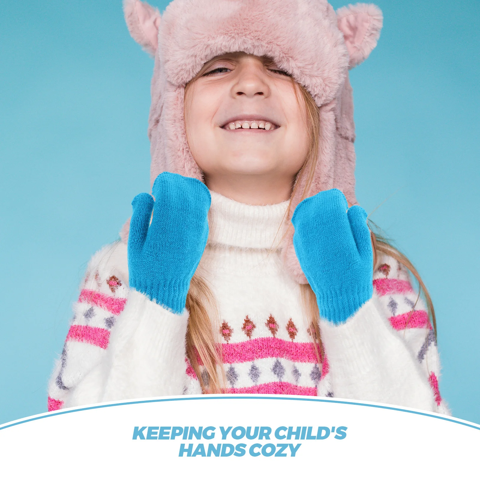 قفازات شتوية للأطفال الصغار، قفازات محبوكة سميكة للغاية ودافئة للأولاد والبنات، قفازات ناعمة للأطفال مريحة للحماية من الطقس البارد باللون الأزرق