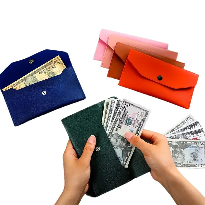 PU Leather Cash Envelope Wallet, Reusable Cash Envelope Wallet for Money Distribution, Minimalist Solid Color Long Wallet