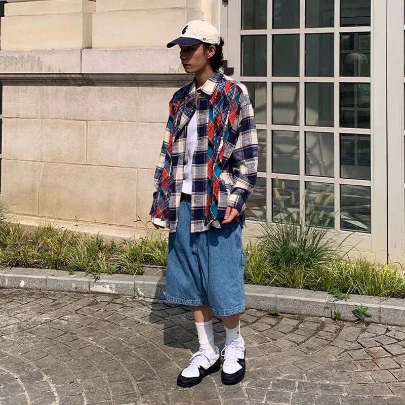 City Boy Girl Outdoor Streetwear Fashion Loose Casual Shirts Men Long Sleeve Hip Hop Oversize Plaid Shirts