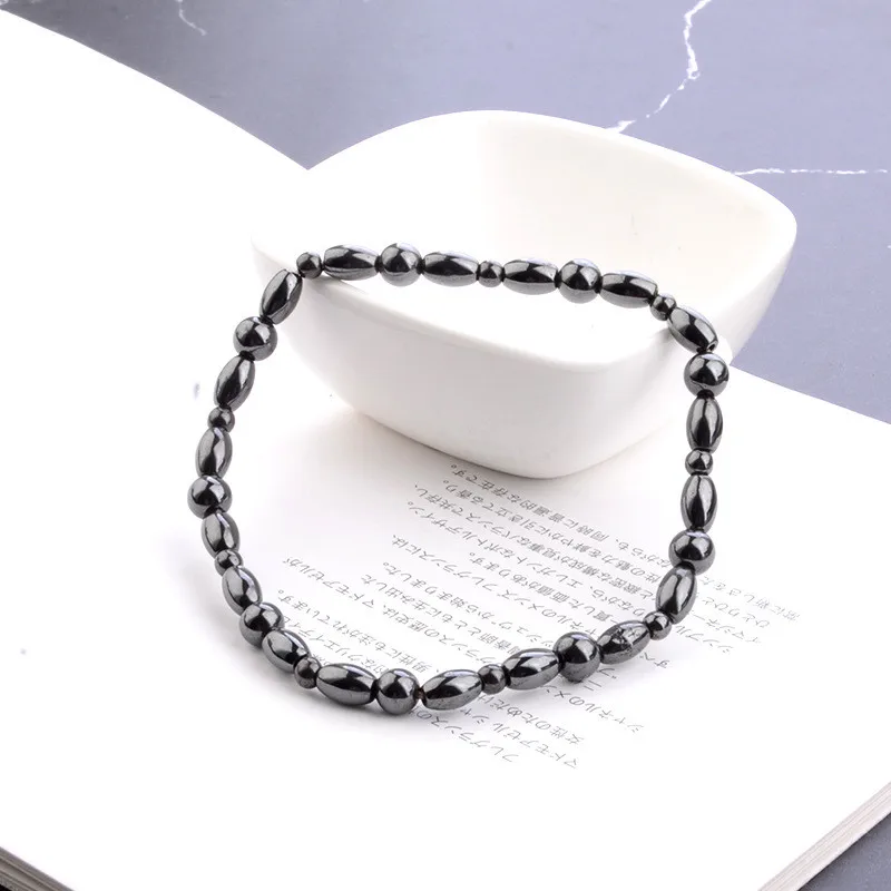 Lose Weight Girl Women Men Charm Magnetic Black Stone Anklet Natural Black Obsidian Magnetic Therapy Anklet Slim Hematite Anklet