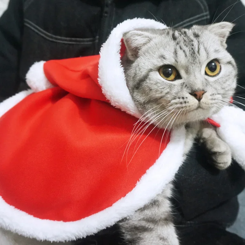 Cat Christmas Cloak Small Dog Transforms Into A Funny Dress Up Red Cloak Pet Clothes