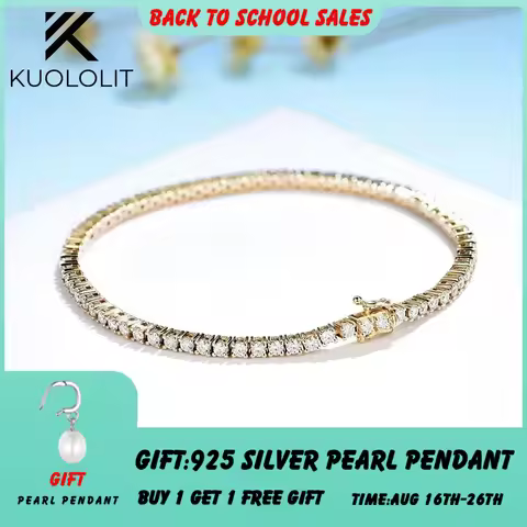 Kuololit Moissanite Bracelet for Women Solid 14K 10K Yellow Gold GRA Moissanite Tennis Bracelet for Engagement Christmas Gifts