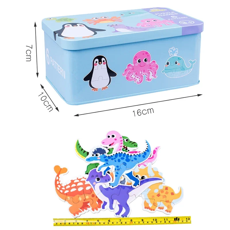 Montessori quebra-cabeça de madeira brinquedos educativos para crianças criança 3d quebra-cabeças crianças caixa de ferro jogos