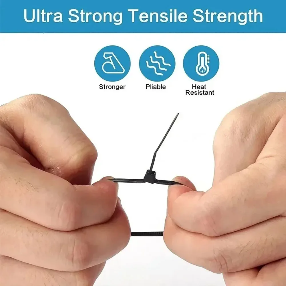 Self Tightening Plastic Cable Ties 100 to 1000 PCS Nylon Straps For Wire Cord Fastening Home Office Greenhouse Adjustable