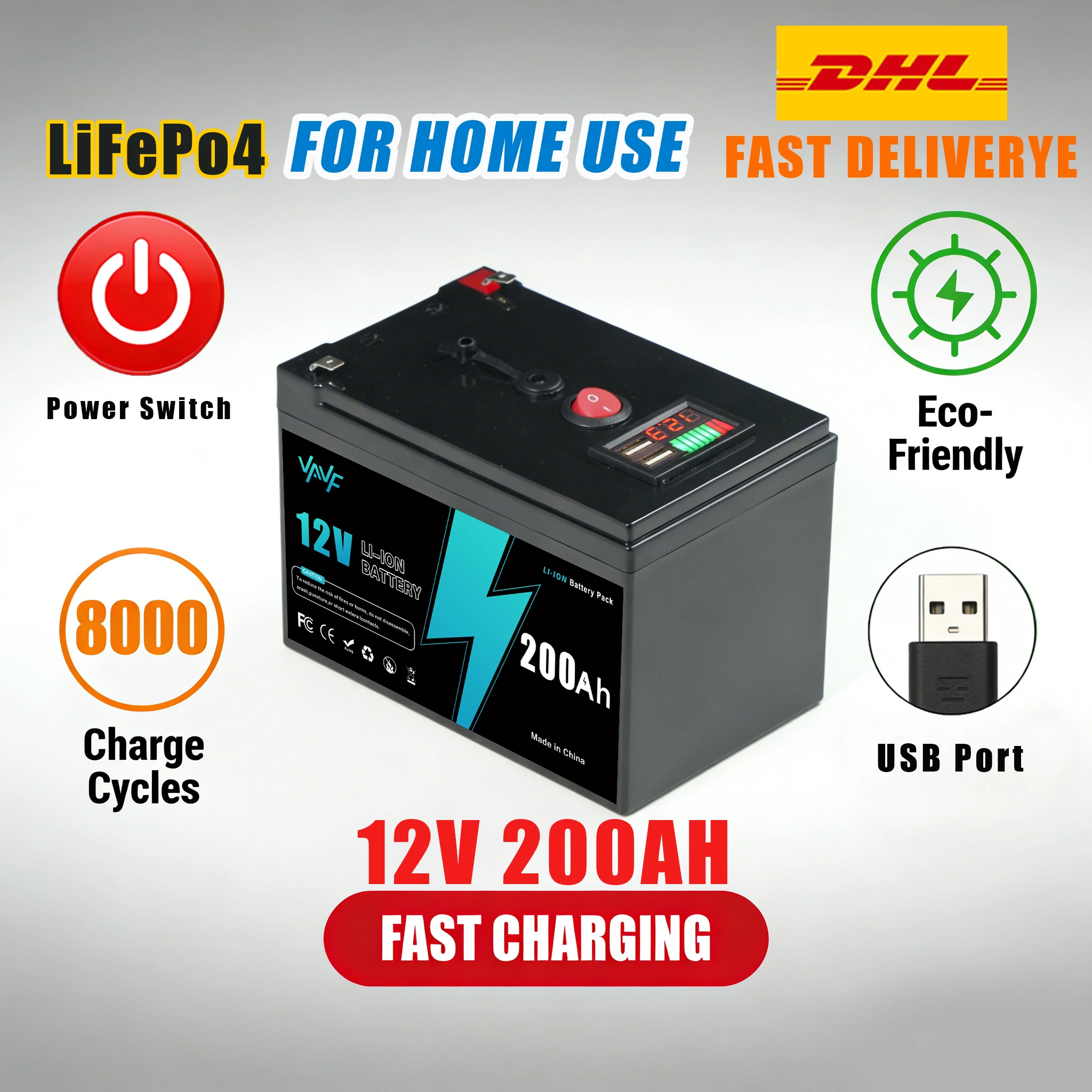 

Бренд Новый 12 В 200 Ач LiFePO4 аккумулятор глубокого цикла, перезаряжаемый встроенный BMS для солнечной энергии, скутеров, эхолота, лодок