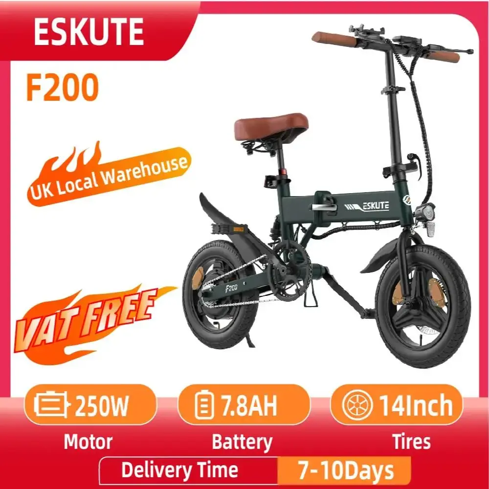 AliExpress ESKUTE F200 Adult Electric Bicycle, 250W city ebike, 36V 7.8AH E-bike, 14-inch tire Foldable Electric Bicycle