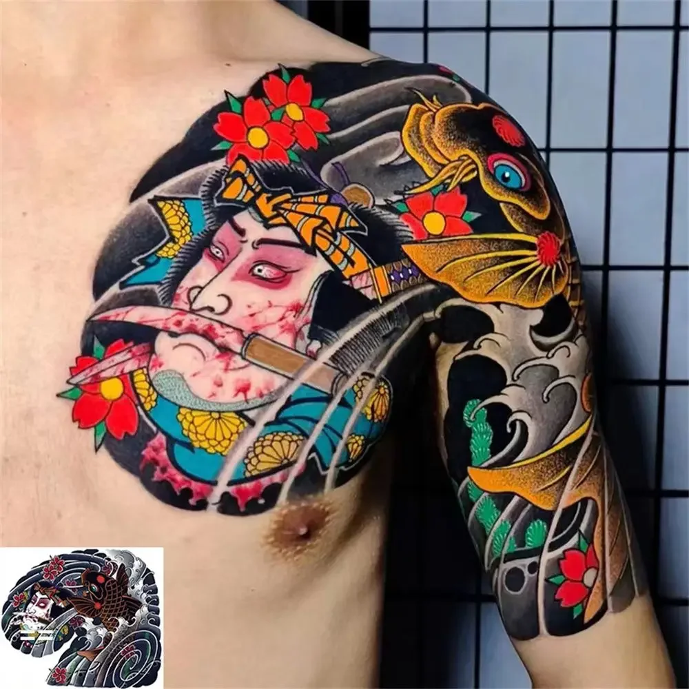 Tatuajes Temporales japoneses para mujeres y hombres, tatuaje falso tradicional, arte duradero, pegatinas impermeables, Tatuajes Temporales