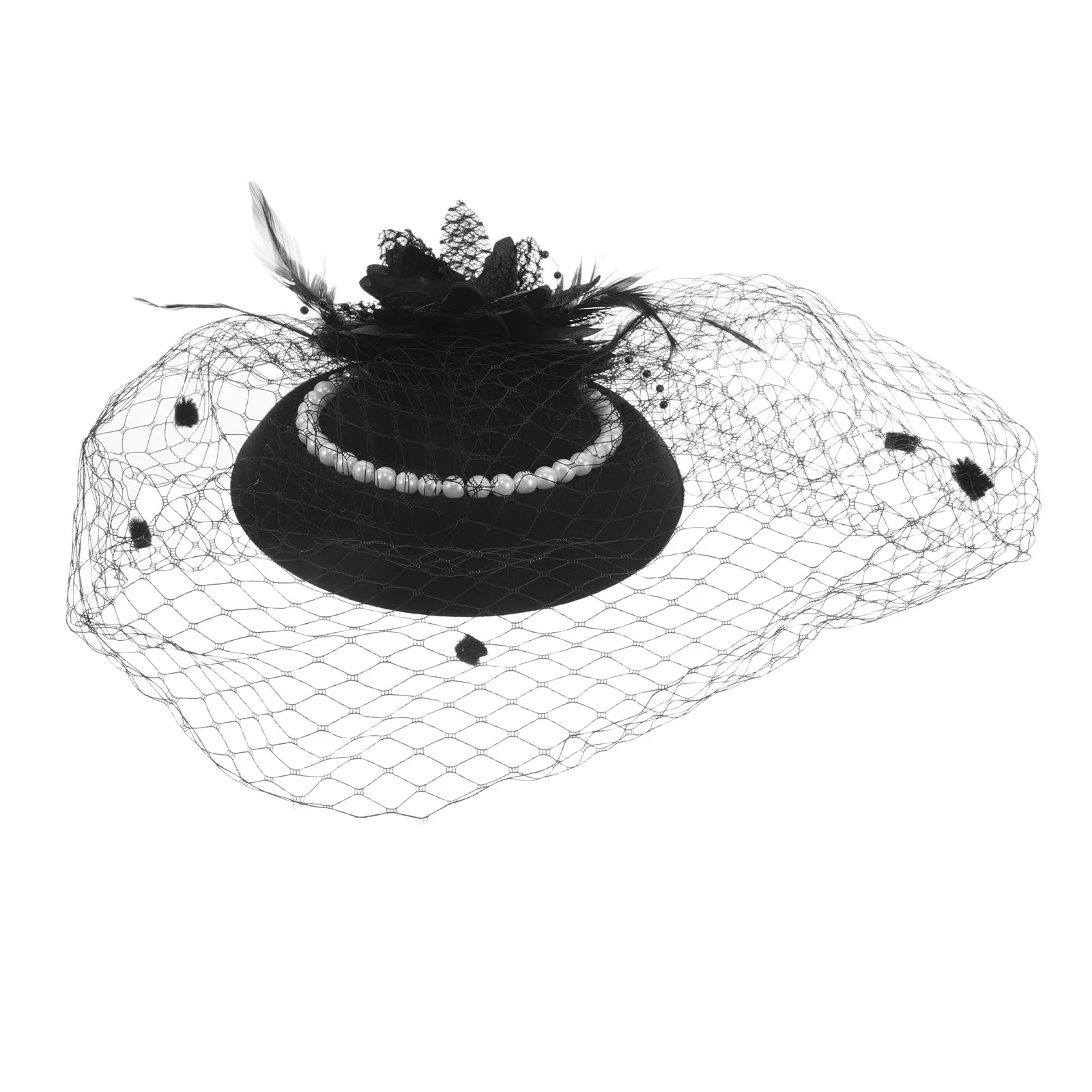 

Stylish Vintage Flapper Headpiece with Black Mesh Veil and Pearls Women Fashion Fascinator for Parties and Weddings