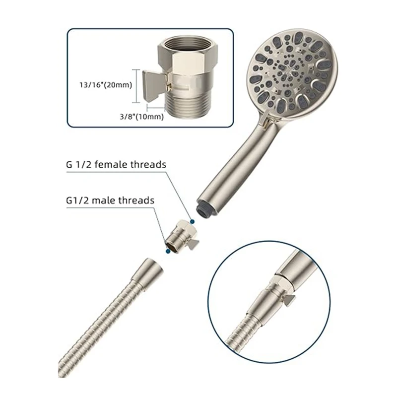 Válvula de control de flujo de cabezal de ducha de 2 uds, válvula de vía recta válvula de interruptor G1/2 de 4 puntos, válvula de parada de ducha de interruptor duradera fácil de usar