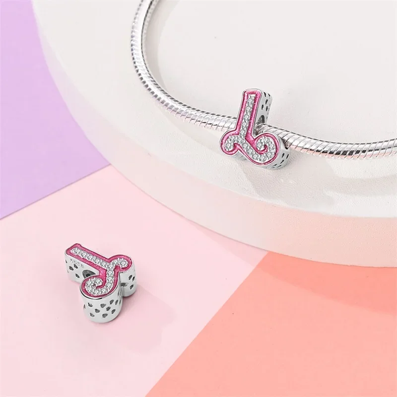 A-Z Romantic Pink 26 Letters DIY Love Charms Name Beads Fit Diy Original Bracelets Fine Birthday Beads for Jewelry Making Gift