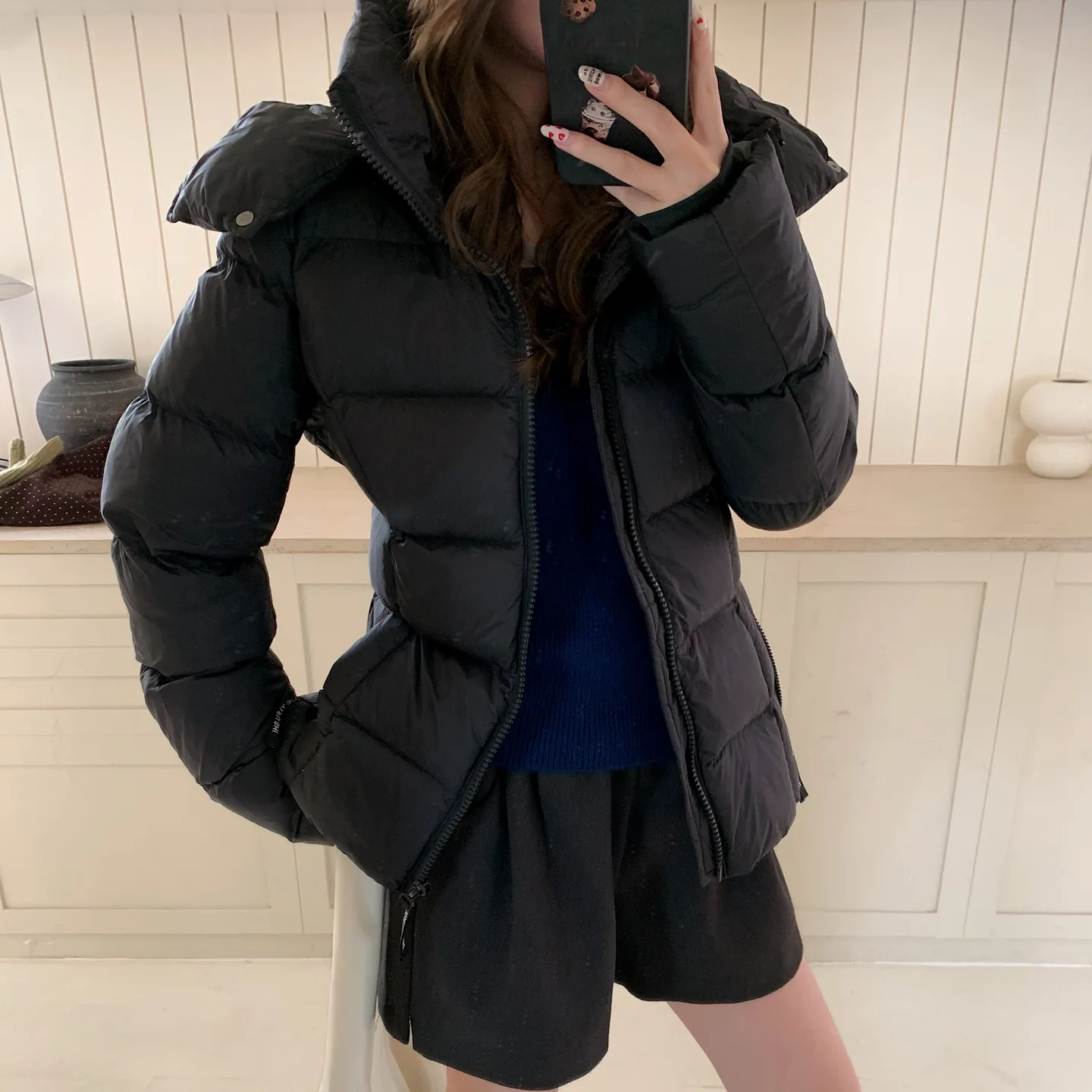 Women's Winter Cotton Jacket Waist Cinching Slim Fit with Fur Collar Thick Hooded Small Stature Friendly New 2026