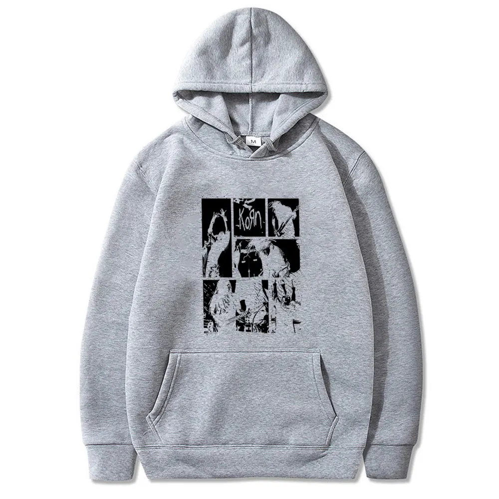 Rock Band Korn Hoodie grafis Pria Wanita, Hoodie besi Vintage ukuran besar, Sweatshirt katun bulu kasual pria 90s, pakaian jalanan