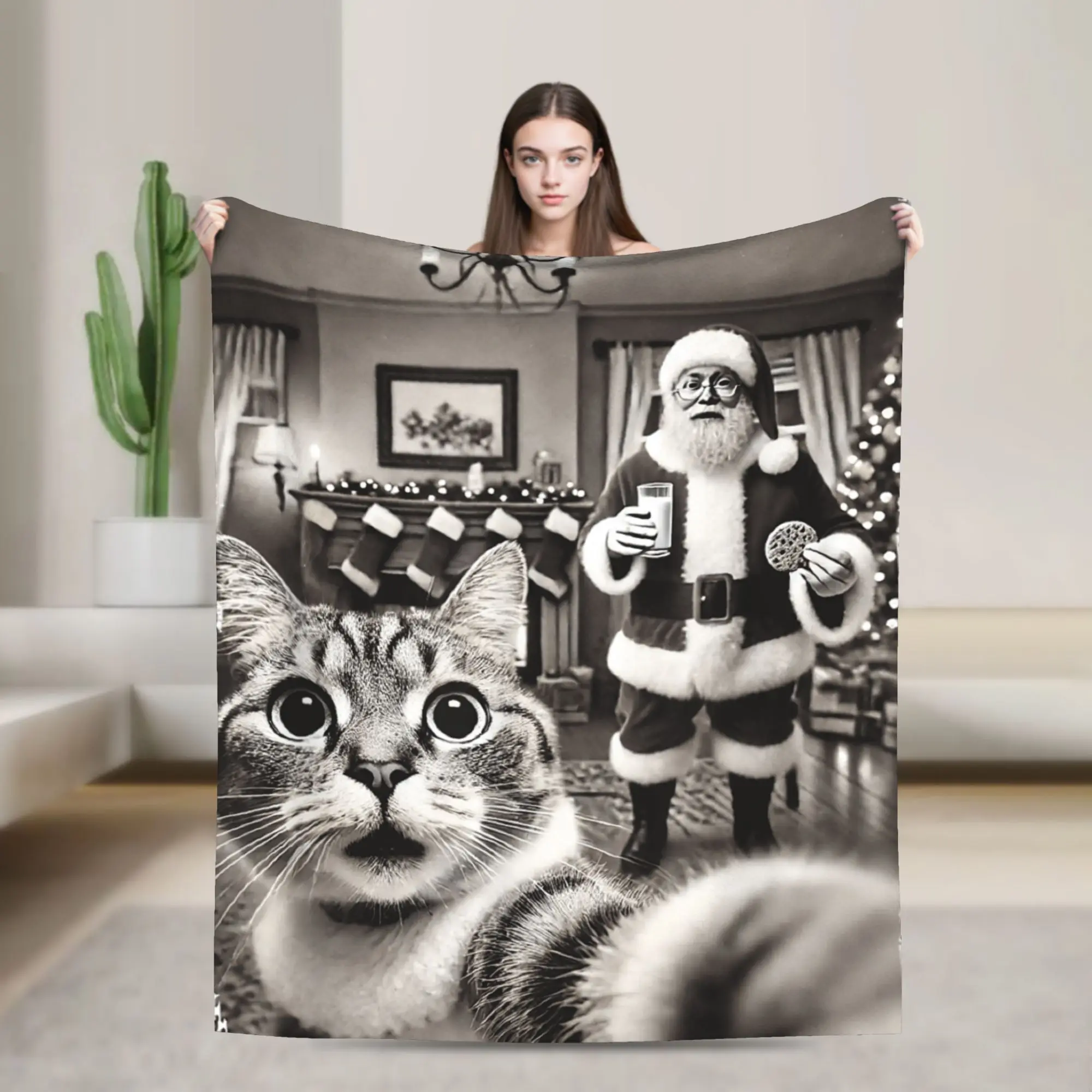 صورة شخصية للقطط مع بطانية سانتا جودة الفراش الدافئة يلقي ربيع الأطفال في الهواء الطلق موضة المفرش #2