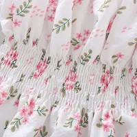 Sweet Broken Flower Slash Neck Women Blouse Agaric Edge Pleat Design Slim Elastic Waist Cropped Top Cute Chiffon T-shirt Summer - Image 4
