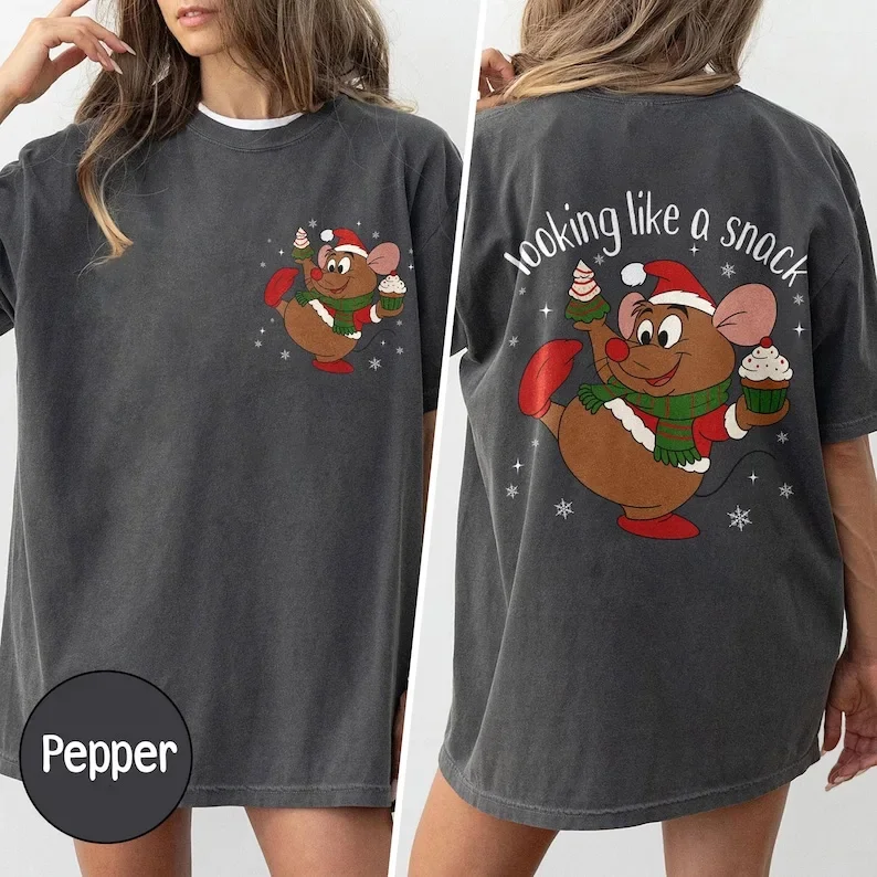 لطيف Gus Gus نمط تي شيرت مطبوع عيد الميلاد الرسوم المتحركة عادية فضفاضة مريحة قصيرة الأكمام النساء الشارع بلايز الملابس