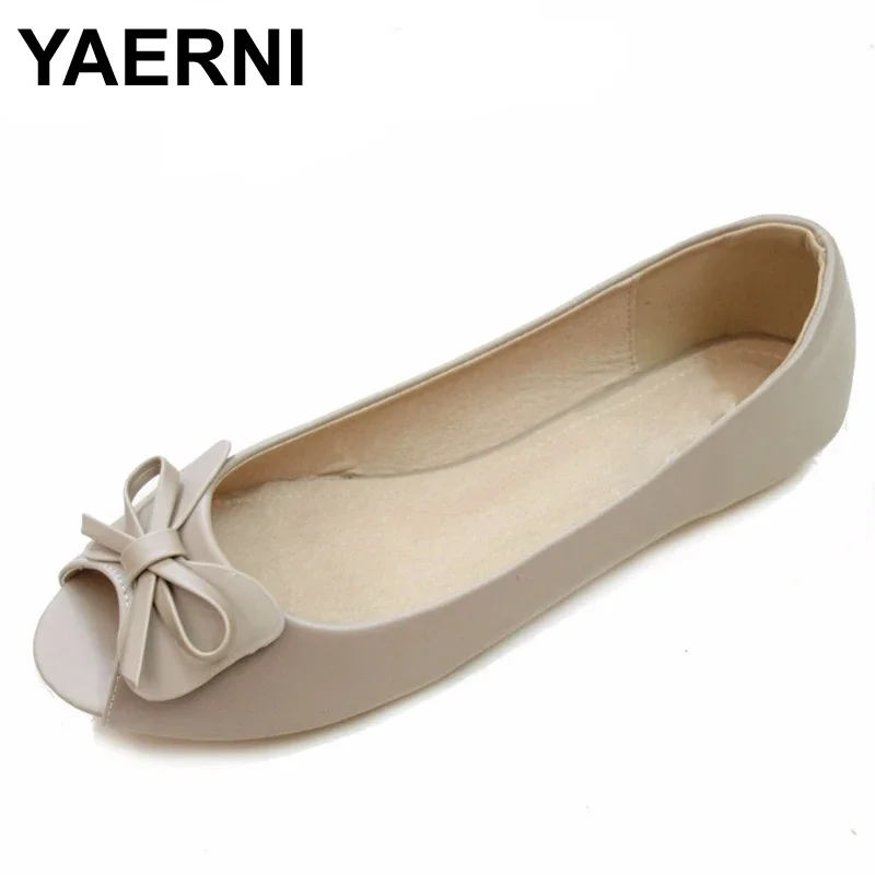 YAERNI New Arrivals Shoes Woman Autumn Peep Toe Flat Shoes Casual PU Women Flats With Big Size Black Ladies Shoes For Office