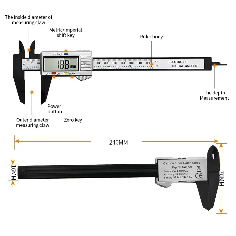 150mm Electronic Digital Caliper Dial Vernier Caliper Gauge Pachometer Digital Micrometer Ruler Instrument Measuring Tools