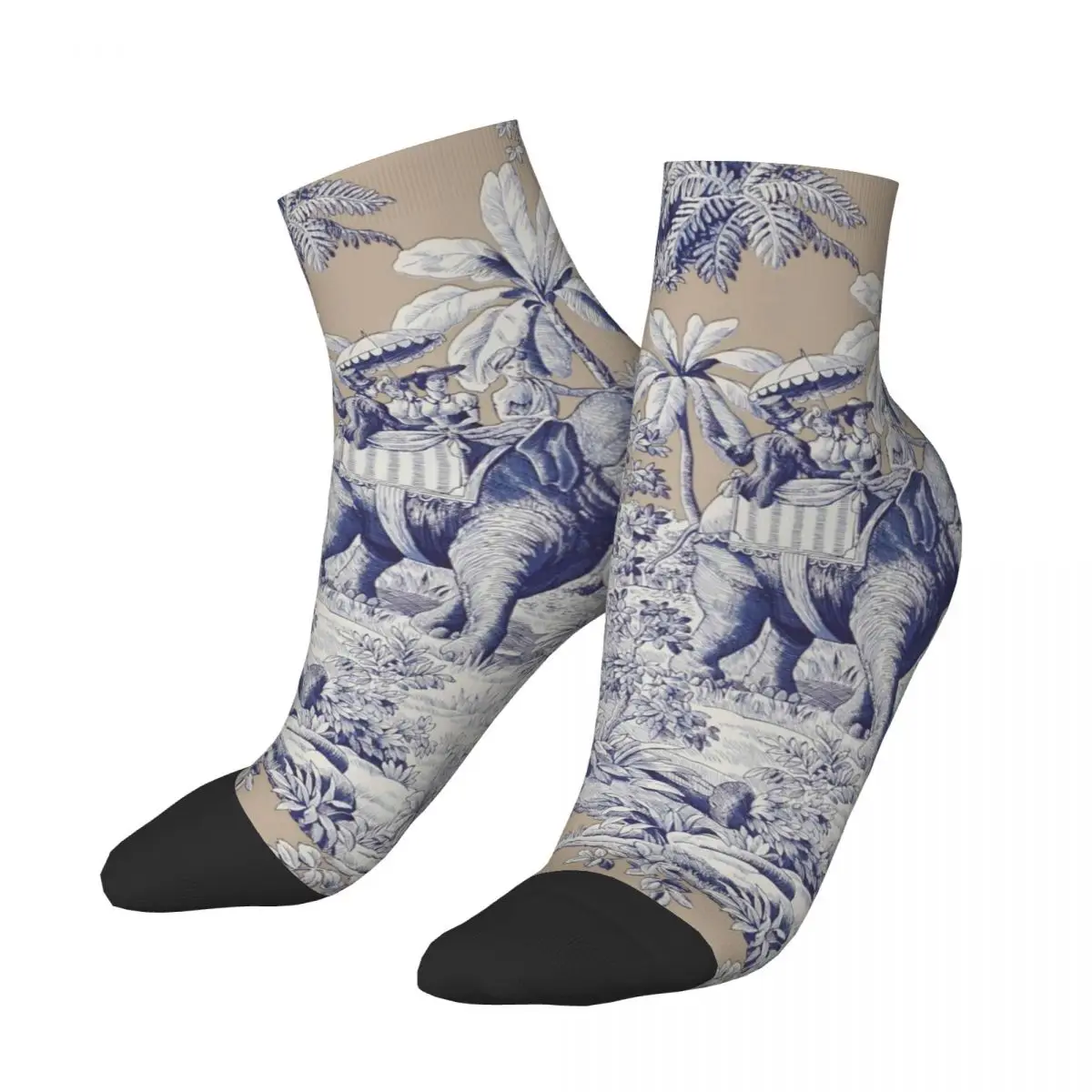 Navy Blue Toile De Jouy French Motif Pattern Men's Crew Socks Unisex Kawaii Spring Summer Autumn Winter Dress Socks