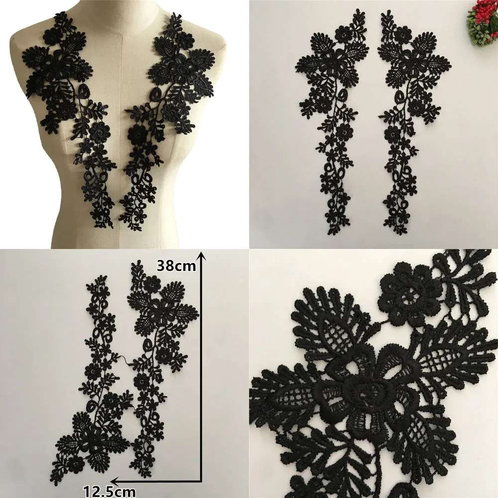 Black embroidery sunflower flower sewing collar applique fabric DIY clothing craft supplies material accessories 1 pair for sale