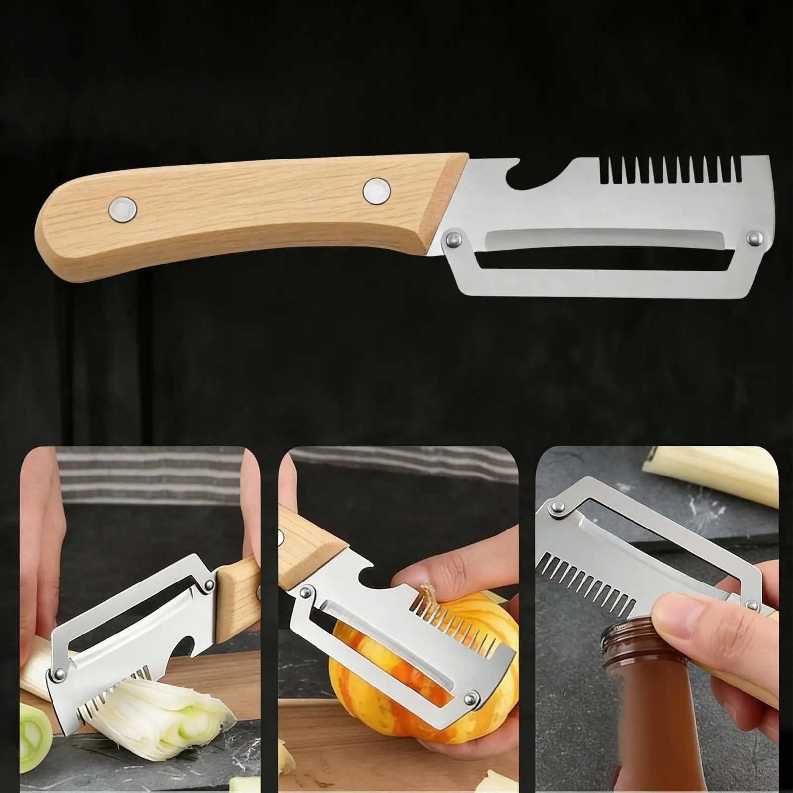 Peelers for Kitchen 2 Pieces Multi Functional Cutter Veggie Peeler with Bottle Opener for Salad Making Daily Cooking Meal view 5