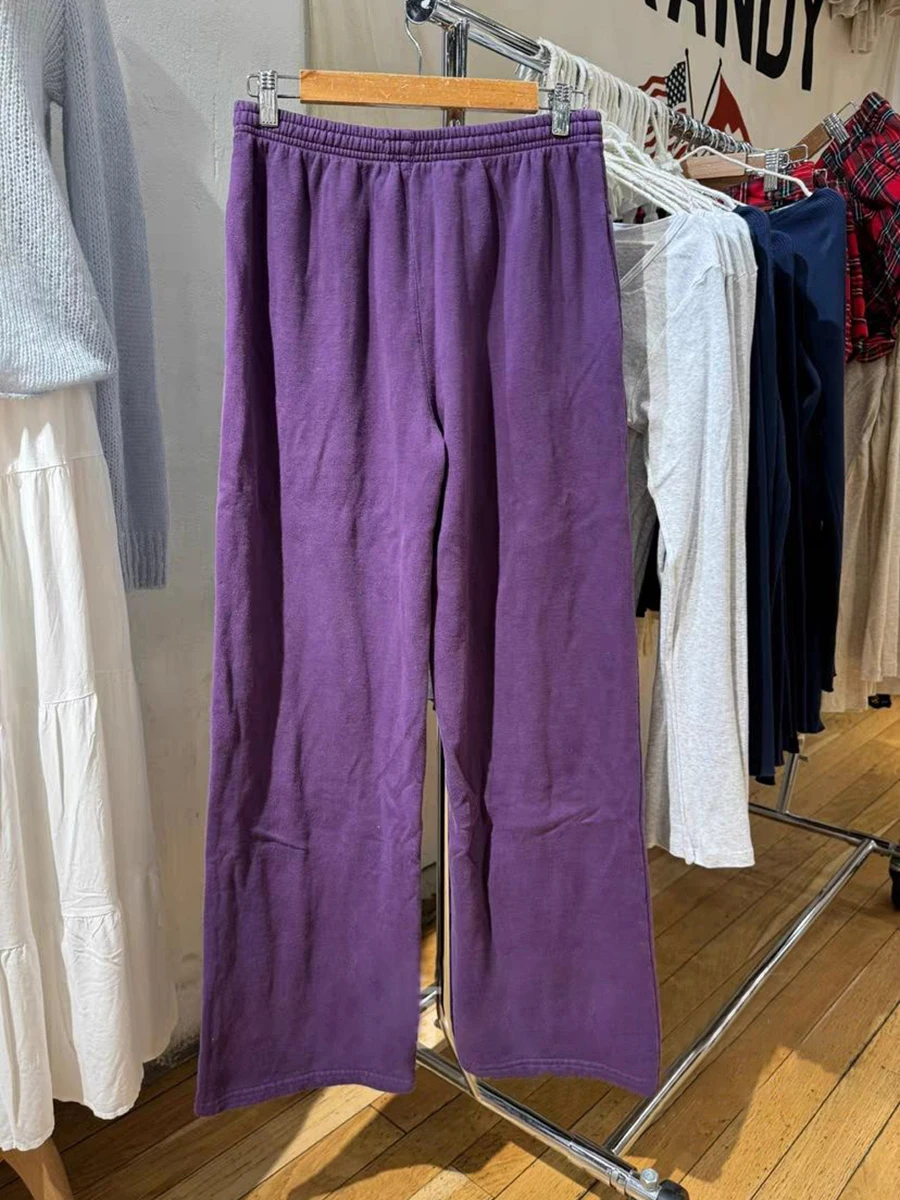 Novo roxo cordão casual em linha reta sweatpants outono algodão calças de cintura alta feminino streetwear sólido solto calças esportivas y2k