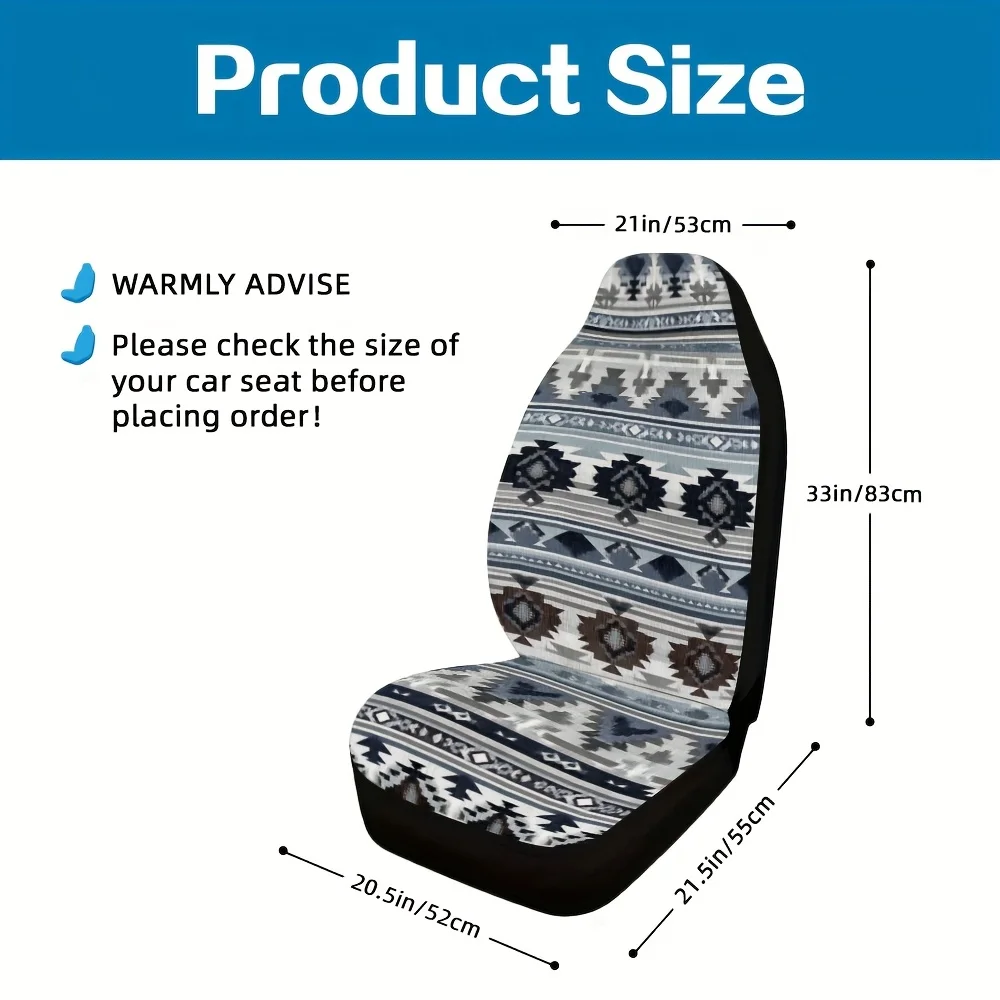 2pcs, Aztec Geometric Pattern Front Seat Covers Covers, Ideal For SUVs, Sedans, And Trucks, Durable And Washable, Comprehensive