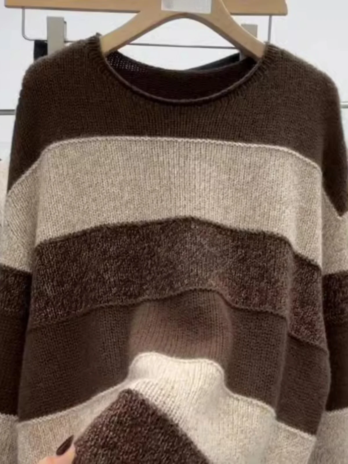 

Корейский круглый трикотаж Ne Lazy Striped Long Sve, женский топ, весна-осень, новый цветной свитер Blo