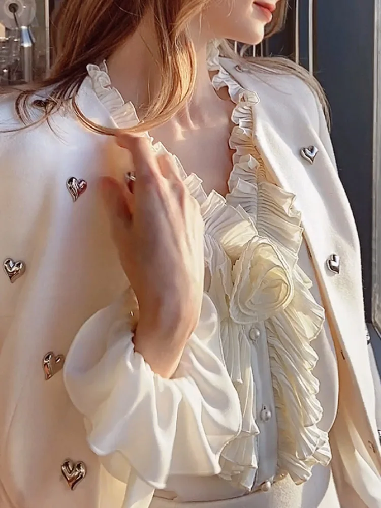 Dabuwawa Spring Autumn Female Trend Effortless Chic Rivet Heart Decorated Long Sleeve Short Coat Jacket 2023 DM1AOT002