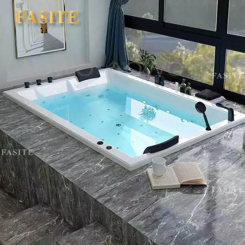 For 1800x1500mm Embedded Acrylic Bathtub Double Massage Surfing Bubble Tub Large Size Spa Bath for Bathroom Relaxation