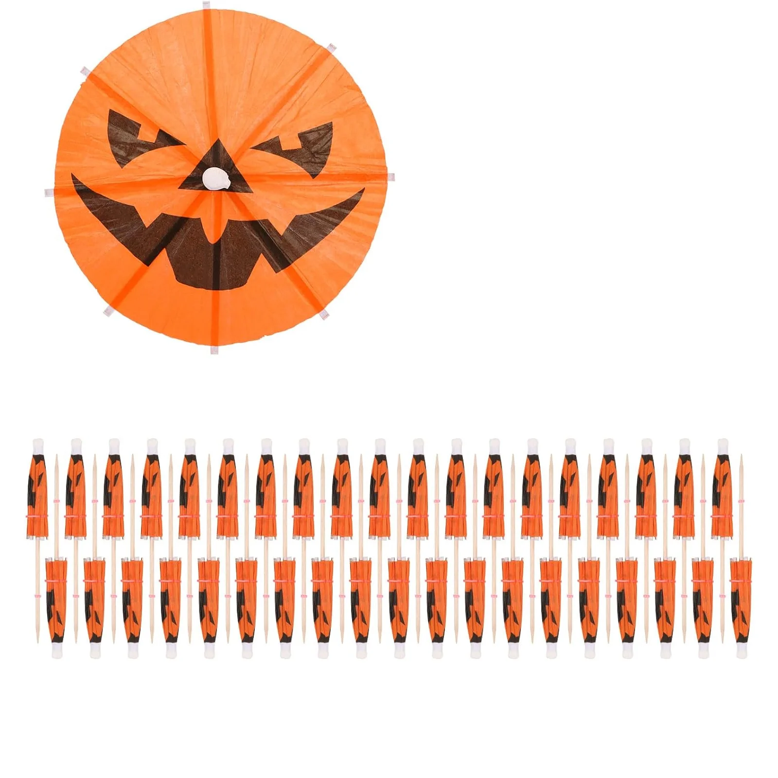 50 Halloween Pumpkin Cocktail Drink Mini Umbrellas Cupcake Toppers Food Fruit Picks Holiday Party Decoration Supplies