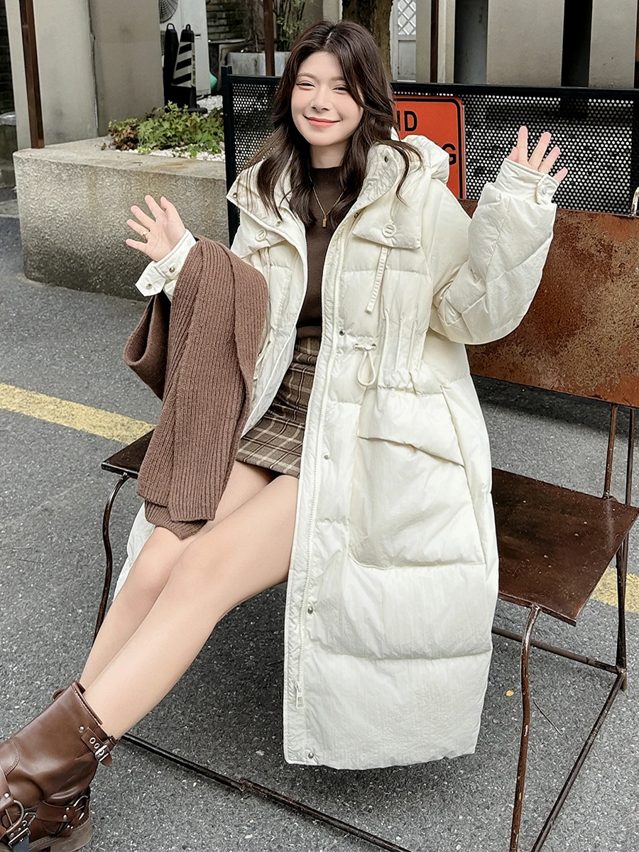 

Faionable White Du down Jaet Women's Long Coat with Hat Winter 2024 Thiened Commute Sle New Arrival for ort People
