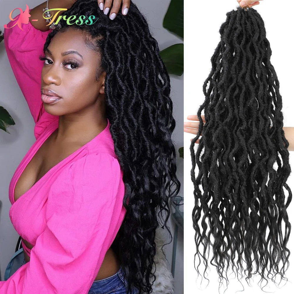 X-TRESS 26 inch godin locs gehaakte vlechten golvend faux locs gehaakt haar krullende uiteinden dreadlocks synthetische vlechthaarextensies